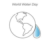 World Water Day continuous single line art drawing and one line water drop outline vector art illustration