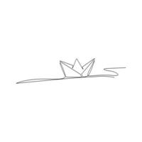 Continuous one-line paper boat vector drawing on water, outline-style single-line illustration art