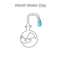 World Water Day continuous single line art drawing and one line water drop outline vector art illustration