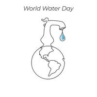 World Water Day continuous single line art drawing and one line water drop outline vector art illustration