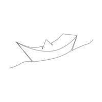 Continuous one-line paper boat vector drawing on water, outline-style single-line illustration art