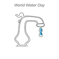 World Water Day continuous single line art drawing and one line water drop outline vector art illustration