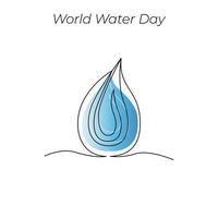 World Water Day continuous single line art drawing and one line water drop outline vector art illustration