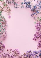 Colored gypsophila flowers on pink background photo