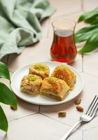 Assortment of Turkish baklava dessert photo