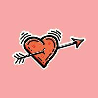 Heart Arrow Illustration Vector Design Cartoon in a Pink Background