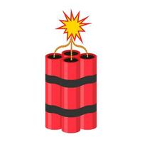 Tnt dynamite. Cartoon bomb with burning wick and explosive detonator, red stick mining blast charge, destroy firecracker fuse burning cable vector illustration