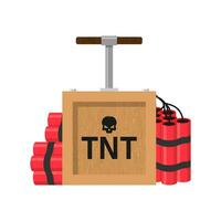 Tnt dynamite. Cartoon bomb with burning wick and explosive detonator, red stick mining blast charge, destroy firecracker fuse burning cable vector illustration