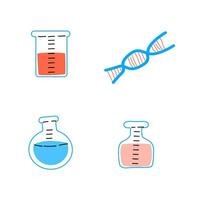 science glass bottle tubes and dna vector. Vector illustration in flat style. Can use for science medical background, banner, card.