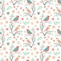 Vector seamless pattern with cute birds. Spring backgrounds in folk style. Vintage romantic nature hand drawn print.
