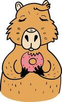 a cartoon capybara holding a donut vector