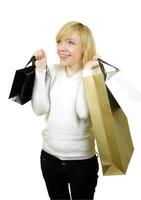 mujer con bolsas de compras foto