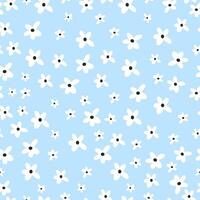 Seamless vector pattern in minimalistic style. Cute daisies on blue background