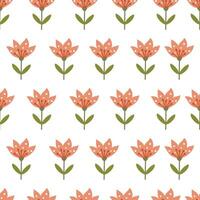 Seamless vector pattern in minimalistic style. Cute pink flowers in naive art.