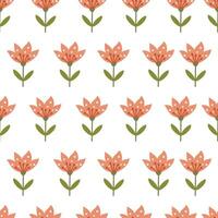 Seamless vector pattern in minimalistic style. Cute pink flowers in naive art.