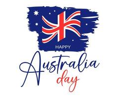 Happy Australia Day lettering with flag on a white background. Calligraphic Australia Day typography for greeting card or poster design. Vector illustration.