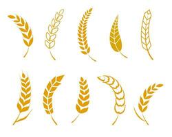 Set of simple icons of golden ears of wheat. Wheat logo design elements for beer, organic fresh food corn farm, grain element, wheat simple pattern. Vector illustration.