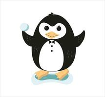 linda pequeño pingüino. vector plano dibujos animados ilustración aislado en blanco. personaje, antártico animal, polar pájaro. mundo pingüino día. vector ilustración en aislado antecedentes.