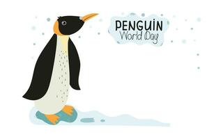 Cute penguin. Banner, postcard. Penguin awareness day. Vector flat cartoon illustration isolated on white. Character, Antarctic animal, Polar bird. World Penguin Day. Vector illustration