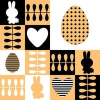 Striped and dotted eggs, rabbits and hearts Easter pattern. Perfect print for poster, card, banner. Great design for any project. vector