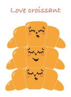 Three cute croissants. Love croissants banner vector