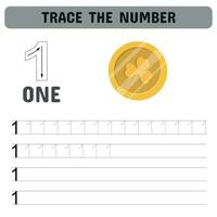 Trace the number . Tracing number worksheet for kindergarten, preschool for learning numbers and handwriting practice activities. Educational children game, printable worksheet. Vector illustration