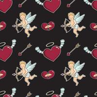 Seamless vector Valentines day pattern. Love pattern with hearts and Cupid.