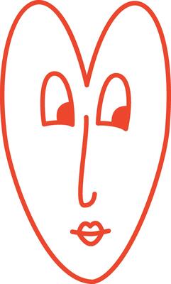 retro bright groovy heart with cute face, illustration of playful love hearts