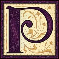 Medieval letter P .Font.Alphabet.Typeface.Ancient book miniature. vector