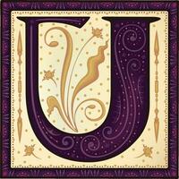 Medieval letter U .Font.Alphabet.Typeface.Ancient book miniature. vector