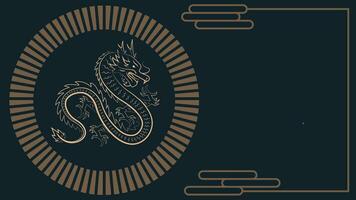 Chinese New Year background vector . Chinese golden dragon, circle pattern, Lunar New Year holiday decoration vector. Oriental culture tradition illustration