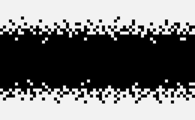 Pixel disintegration background. Mosaic textures with simple square particles. Black stroke
