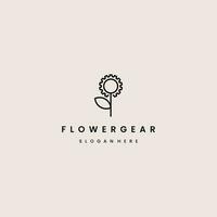 Simple flower industry logo, flower combine with gear logo modern concept vector