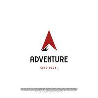 Simple adventure logo,  mountain with compass silhouette logo design vector