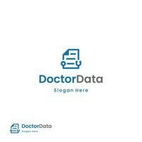 Doctor data logo design, stethoscope combine with paperwork logo concept vector