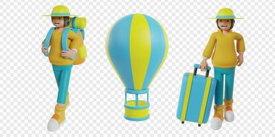 Travel holiday 3d icons render clipart. vector