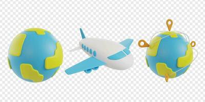 Travel holiday 3d icons render clipart. vector