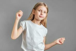 Portrait of cute little girl with long light hair photo