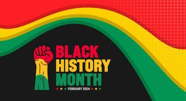 African American Black history month colorful lettering typography with protest power strong hand raised background Celebrated February in united state and Canada. Juneteenth Independence Day. Kwanzaa vector