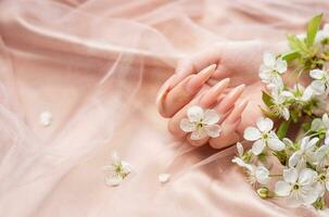 Elegant pastel pink natural manicure. photo