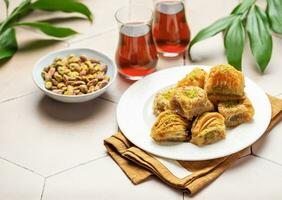 Assortment of Turkish baklava dessert photo