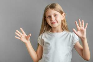 Portrait of cute little girl with long light hair photo