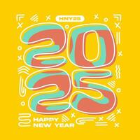 Happy new year 2025 square template with line number style on yellow background vector