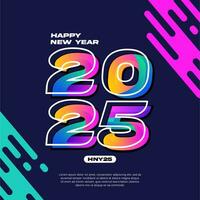 Happy new year 2025 square template with line number style on black background vector