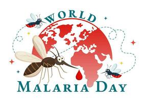 World Malaria Day Vector Illustration on April 25 with Earth Protected from Mosquitoes to Avoid Mosquito Bites in Healthcare Flat Cartoon Background