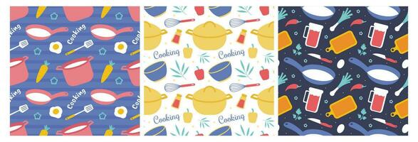 Set of Cooking Equipment Seamless Pattern Design  Illustration in Flat Cartoon Template Hand Drawn vector