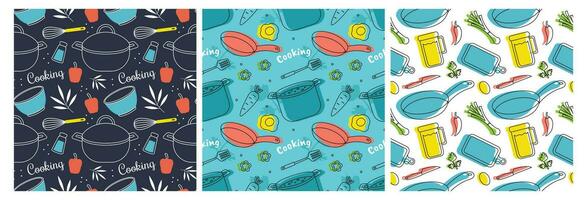 Set of Cooking Equipment Seamless Pattern Design  Illustration in Flat Cartoon Template Hand Drawn vector