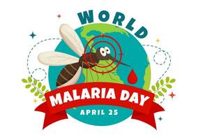 World Malaria Day Vector Illustration on April 25 with Earth Protected from Mosquitoes to Avoid Mosquito Bites in Healthcare Flat Cartoon Background