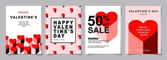 Valentines Day banner for social media posts, mobile apps, banners, digital marketing, sales promotion and website ads. Vector backgrounds, geometric style with hearts pattern. Vector illustration.