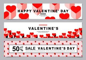 Valentines Day banner for social media posts, mobile apps, banners, digital marketing, sales promotion and website ads. Vector backgrounds, geometric style with hearts pattern. Vector illustration.